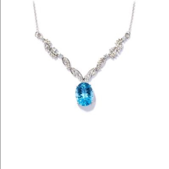 Swiss Blue Solitaire White Topaz Necklace Sterling Silver 925  NWT - Picture 3 of 8